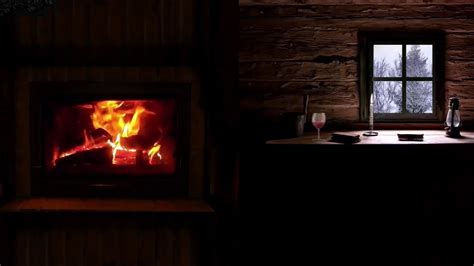 Crackling Fireplace With Thunder Snow Outside The Window Youtube