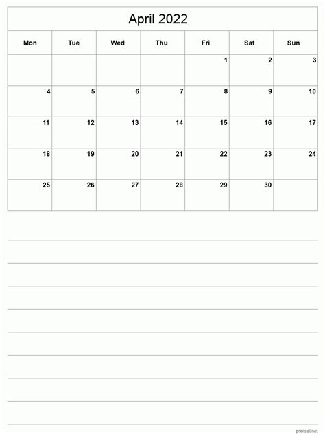 April 2022 Calendar Printable Pics