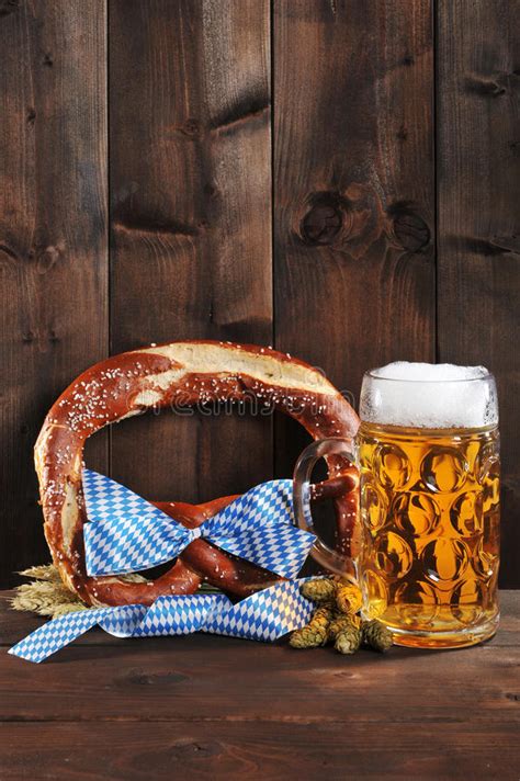 Bavarian Oktoberfest Soft Pretzel With Beer Stock Image Image Of