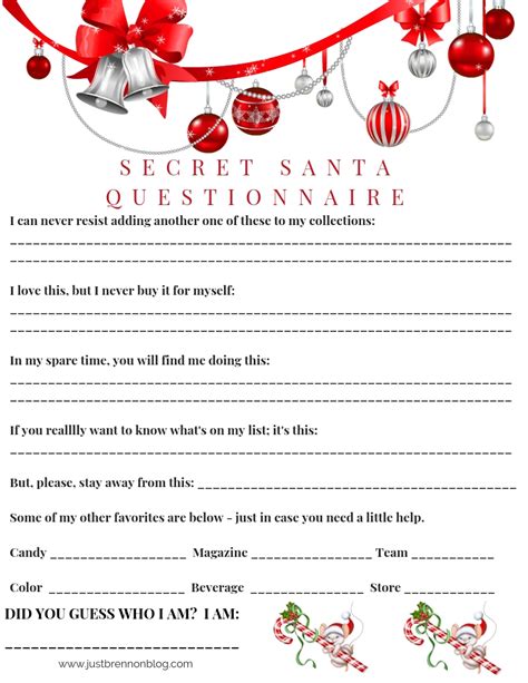 Free Printable Secret Santa Questionnaire Form Pdf Printable Templates