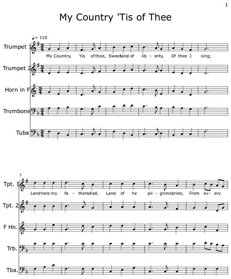 My Country Tis Of Thee Sheet Music For Trumpet Horn In F Trombone