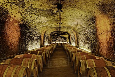 Wine Barrels In Cave Cellar Stock Photo Dissolve