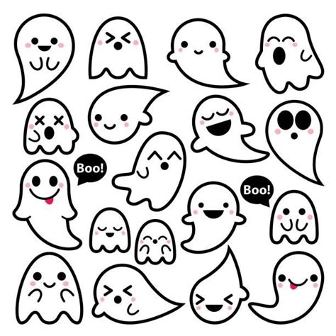 A Set Of Cartoon Ghost Faces With Different Expressions