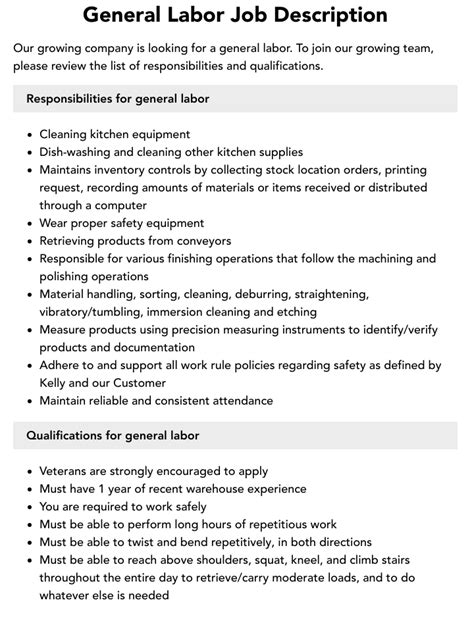 General Labor Job Description Velvet Jobs