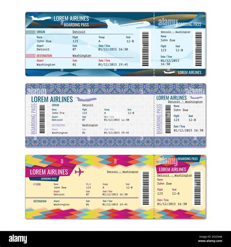 Airplane Vector Tickets Set For Plane Flight Airline Pass Boarding Illustration Stock Vector