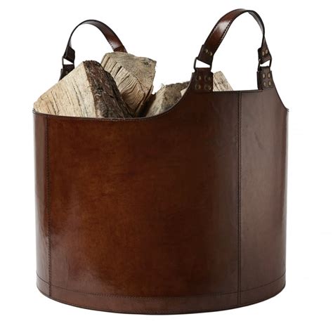 Round Leather Tan Log Basket Home And Lifestyle From The Luxe Company Uk