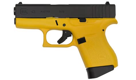 Glock 43 9mm Single Stack Pistol With Yellow Cerakote Frame Sportsman