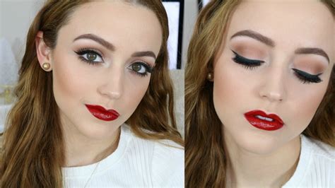 Simple Holiday Makeup Tutorial Glossy Red Lips Youtube