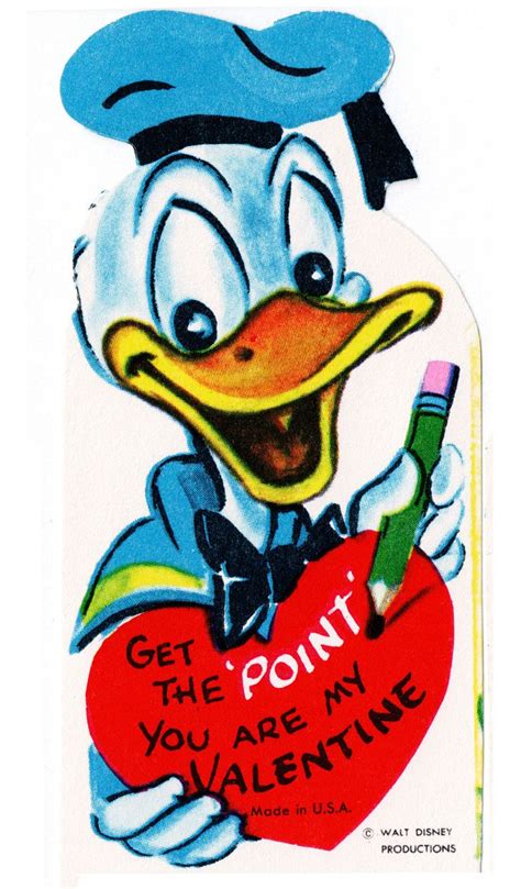 1960s Vintage Valentines Day Card Walt Disneys Donald Duck Heart