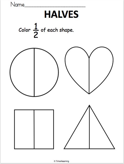 Free Fraction Worksheet Halves Simple Print And Practice Page For