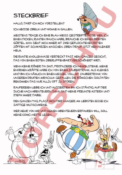 Arbeitsblatt Steckbrief Obelix Deutsch Texte Schreiben