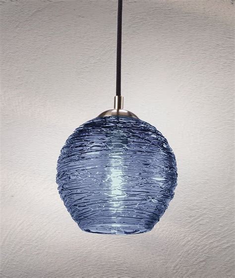 Glass Pendant Light In Steel Blue Hand Blown Hanging Kitchen Etsy
