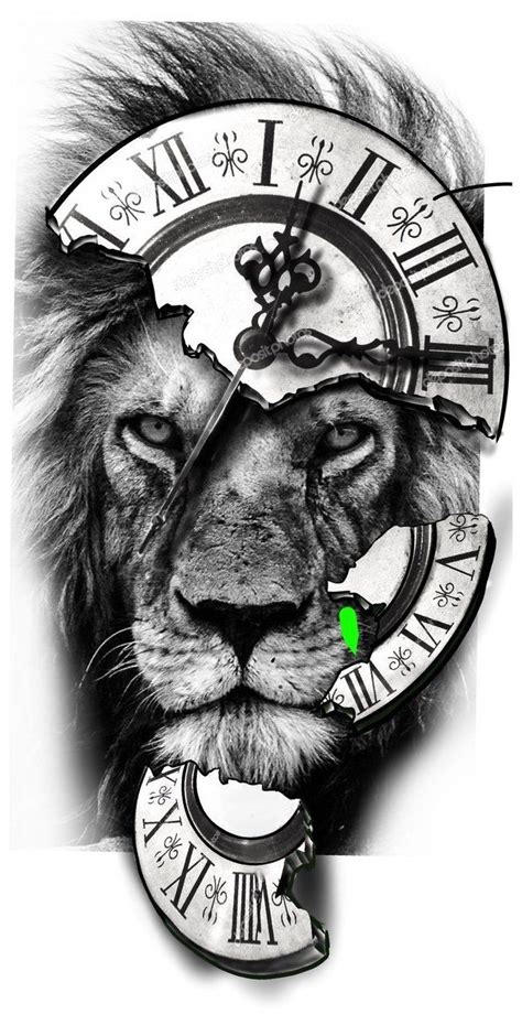 Lion And Clock Tattoo Designs Cool Lion Clock Tattoos Clock Tattoo