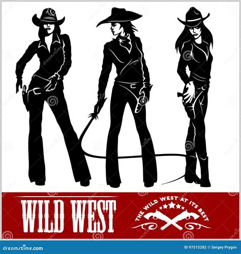 Silhouettes Of Western Cowgirls Vector Illustration Isolated On White