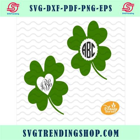 Four Leaf Clover Svg St Patricks Day 4 Leaf Clover Monogram Shamrock