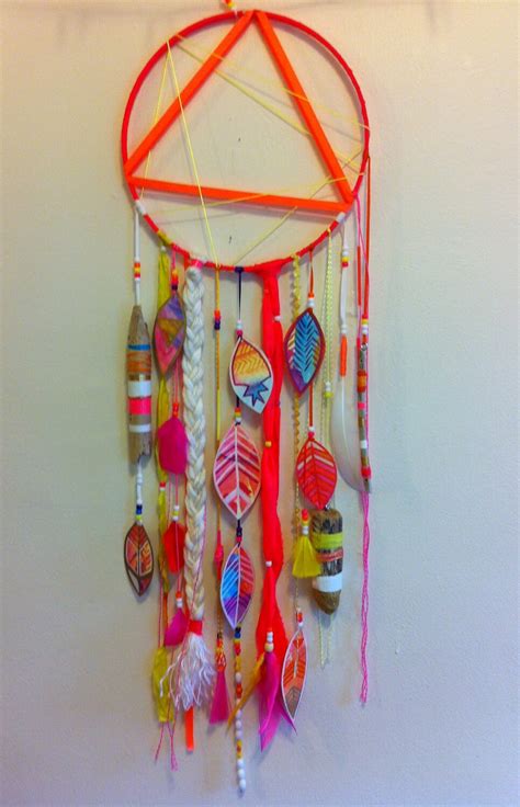 Neon Dream Conceptual Dreamcatcher With Hand Painted Leaves