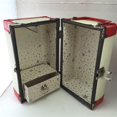 Vintage Doll Suitcase Small Dolltrunk Red And Cream Doll