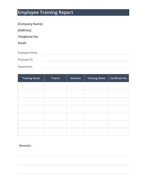 Employee Training Report Template Master Template