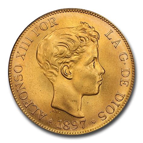 Buy 1897 Spain Gold 100 Pesetas Alfonso Xiii Ms 62 Pcgs Apmex