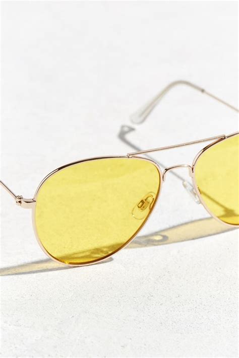 Yellow Lens Classic Aviator Sunglasses Urban Outfitters Canada