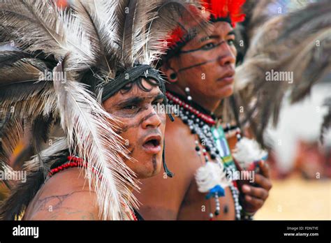 Brazilian Indigenous Men In Native Costume During The World Indigenous Games October 25 2015 In