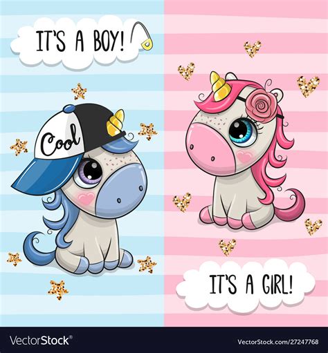 Greeting Card With Cute Unicorns Boy And Girl Vector Image