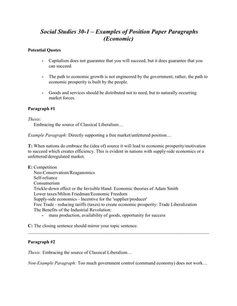 How to write a position paper? Social 30-1 - Examples of Position Paper Paragraphs (Economic)