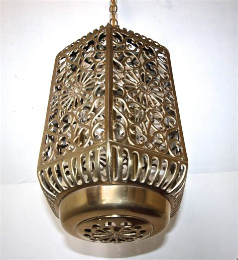 Unique, wood & bamboo styles and designs, 14 inches to 6 feet tall, in a selection of fine wood finishes, well built, with usa standard, ul approved wiring, sockets, & switches. Large Pierced Filigree Brass Japanese Asian Ceiling Pendant Light For Sale at 1stdibs