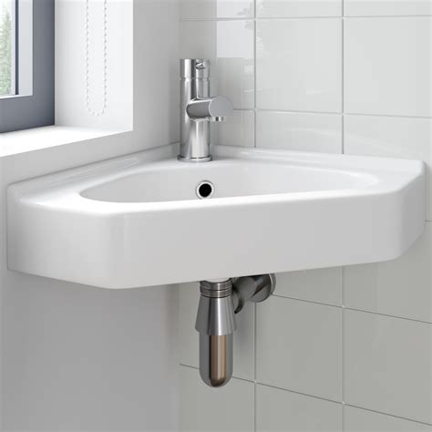 Cloakroom Corner Wall Hung Basin Sink Hand Wash 1 Tap Hole White