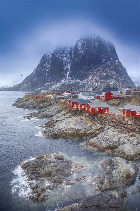 Traditional Fishing Hut Village In Hamnoy During Early Spring Time