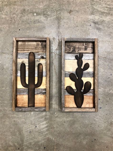 Rustic Earth Tone Cactus Cutout Saguaro Shape Reclaimed Wood Etsy