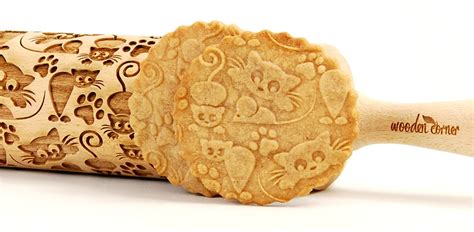 No R091 Cats 6 Pattern Rolling Pin Engraved Rolling Rolling Pin