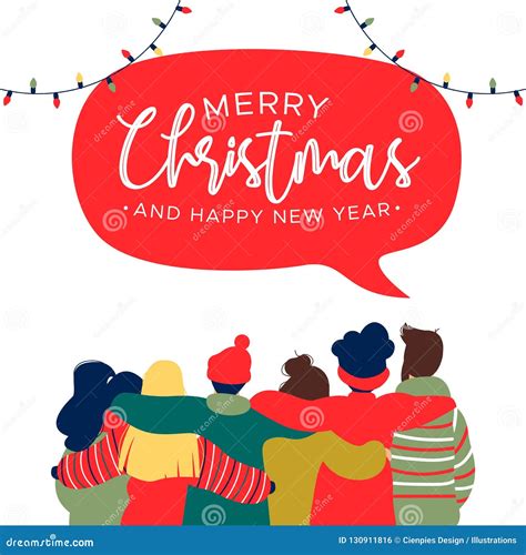 Christmas And New Year Diverse Friend Group Card Stock Vector