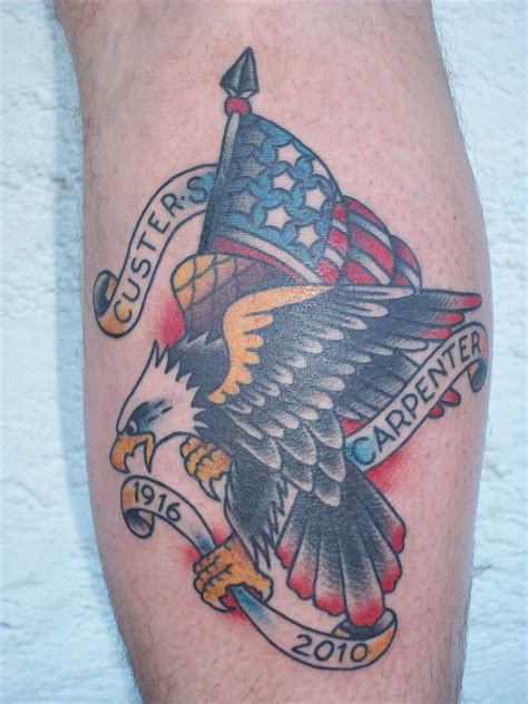 American Traditional Eagle Flag Tattoo Design With Lettering Kulturaupice