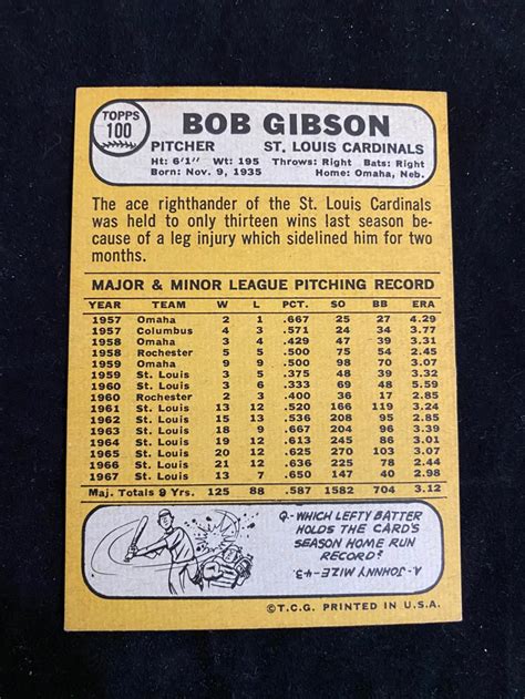 4 out of 5 stars. Lot - (EX) 1968 Topps Bob Gibson #100 Baseball Card - St. Louis Cardinals - HOF