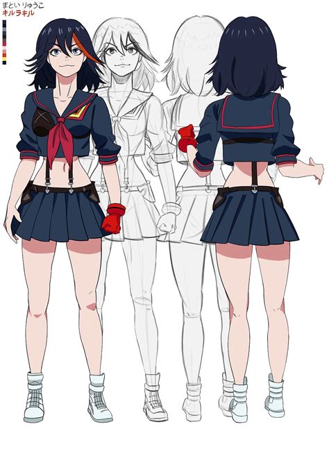 random sketches doodles scrawl about ryūko matoi kill la kill anime poses female female