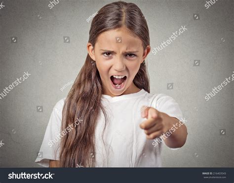 Angry Child Teenager Girl Screaming Pointing Stock Photo 216403543