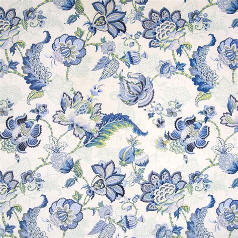 Blue Bell Blue Floral Linen Upholstery Fabric