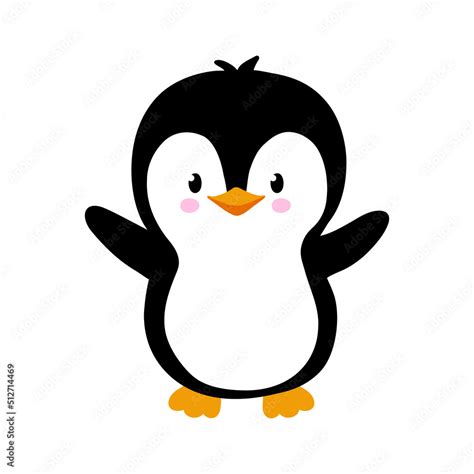 Vector Illustration Of Cute Little Baby Penguin Isolated On White
