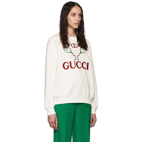 Gucci White Tennis Logo Sweatshirt Ssense Sweatshirts Gucci