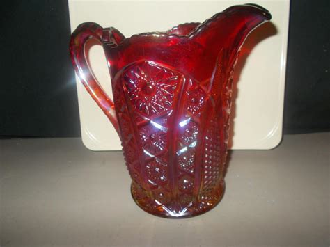Red Carnival Glass Pitcher