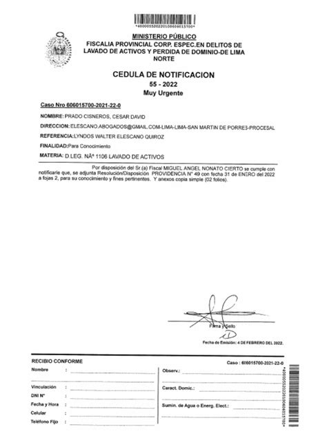 Cedula De Notificación Fiscal Pdf