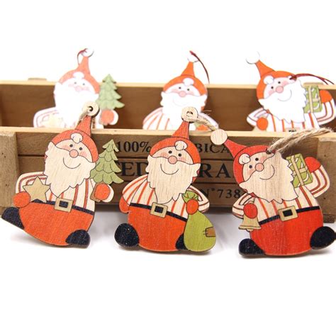 3pcs Multi Printed Santa Claus Wooden Pendants Ornaments Wood Crafts