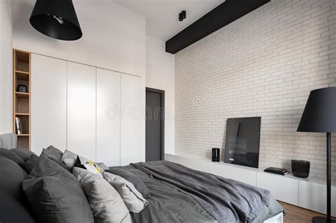 Bedroom With White Brick Wall Stock Image Image Of Frame House