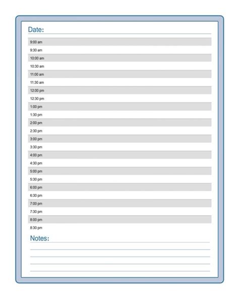 daily printable schedule template daily planner