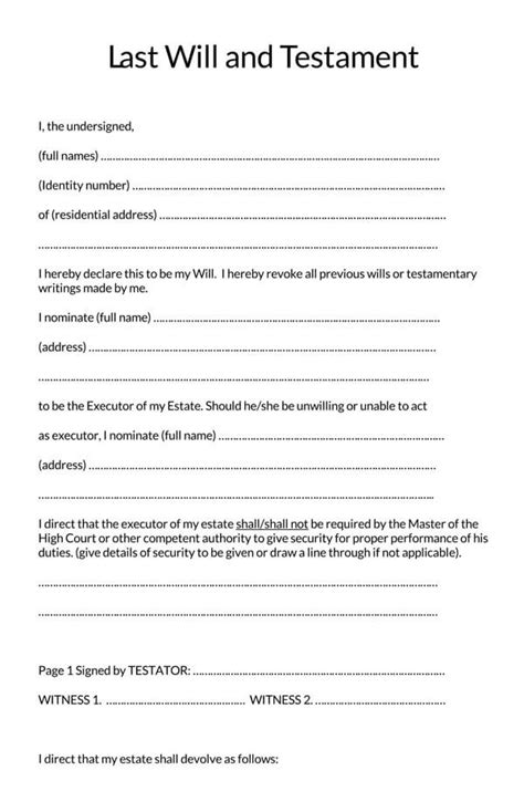 Printable Last Will And Testament Blank Forms