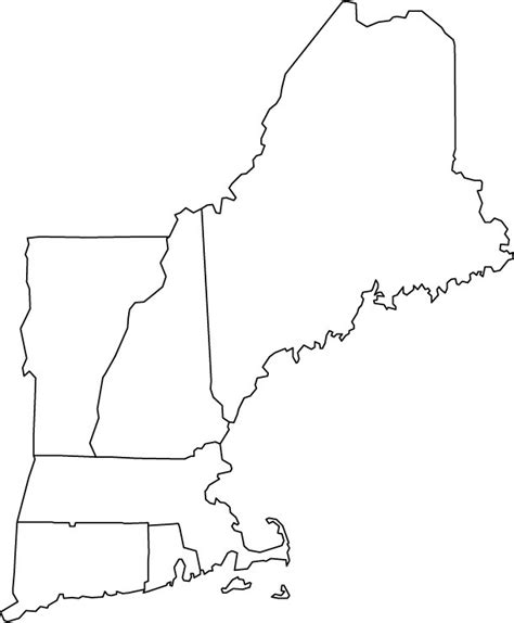 New England State Map World Map Black And White