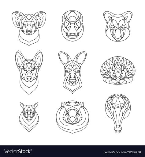 Australian Animals Outline Coloring Set Royalty Free Vector