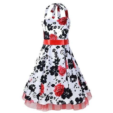 Shengdilu Womens Floral Print Strappy Halter 1950s Rockabilly Retro Party Dress This Is An