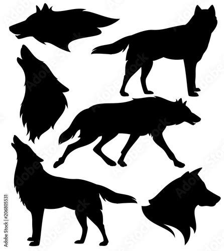 Wolf Silhouette Set Black Vector Design Of Running Howling And